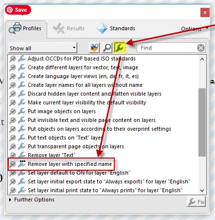 Select the Remove layers with specified name option in Adobe Acrobat