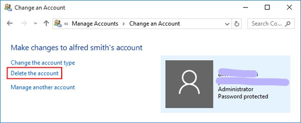 Remove Microsoft Account via Control Panel