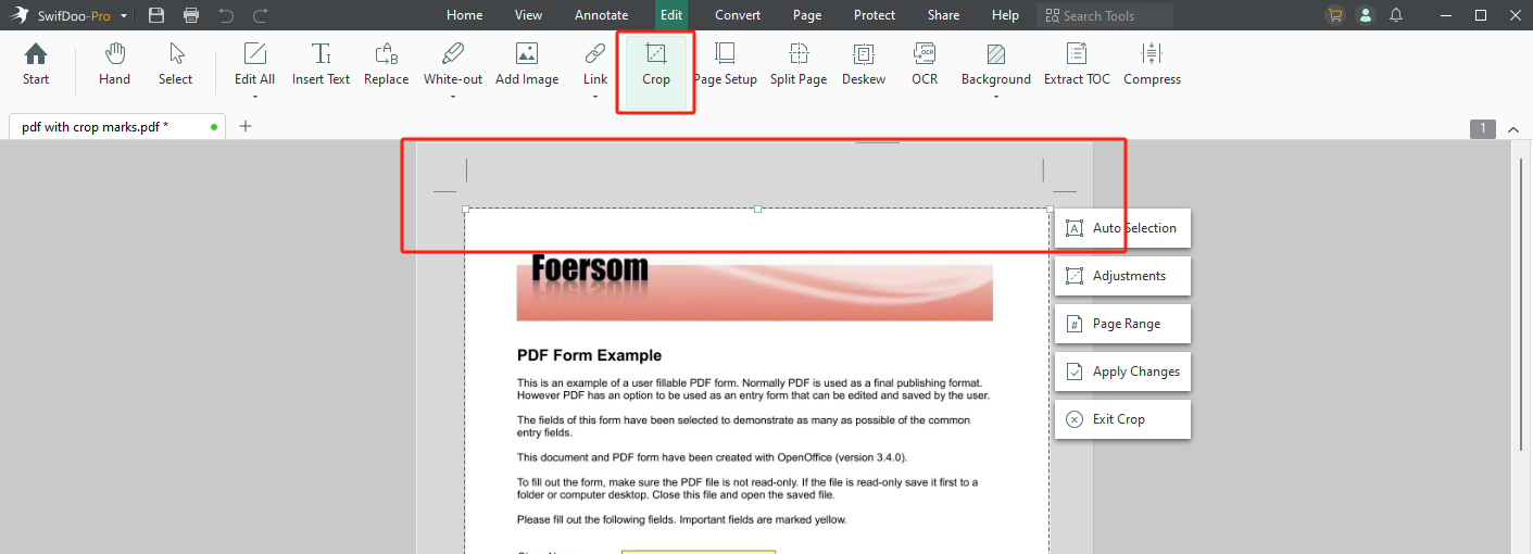 Remove PDF Crop Marks in SwifDoo PDF