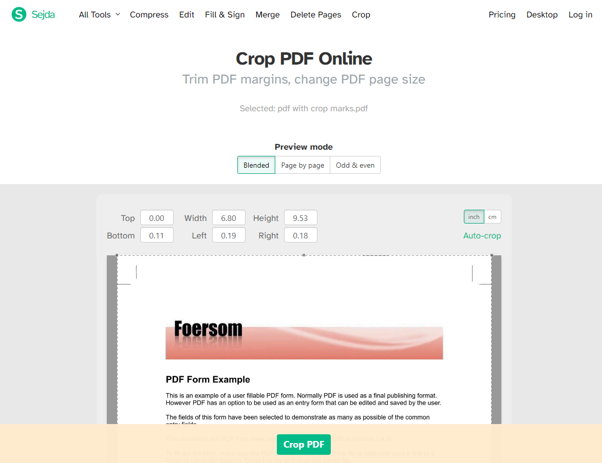 Remove PDF Crop Marks Online in Sejda