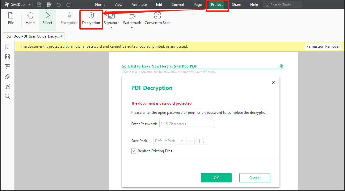 SwifDoo PDF remove PDF encryption step 2