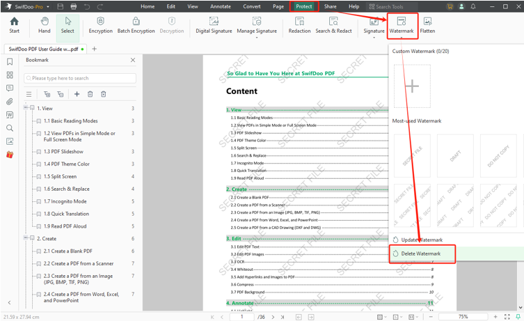Remove Watermark from PDF Using AI Tool - SwifDoo PDF 1