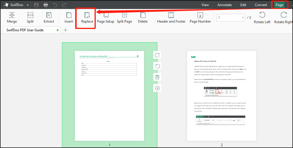 SwifDoo PDF replace page in PDF step 2