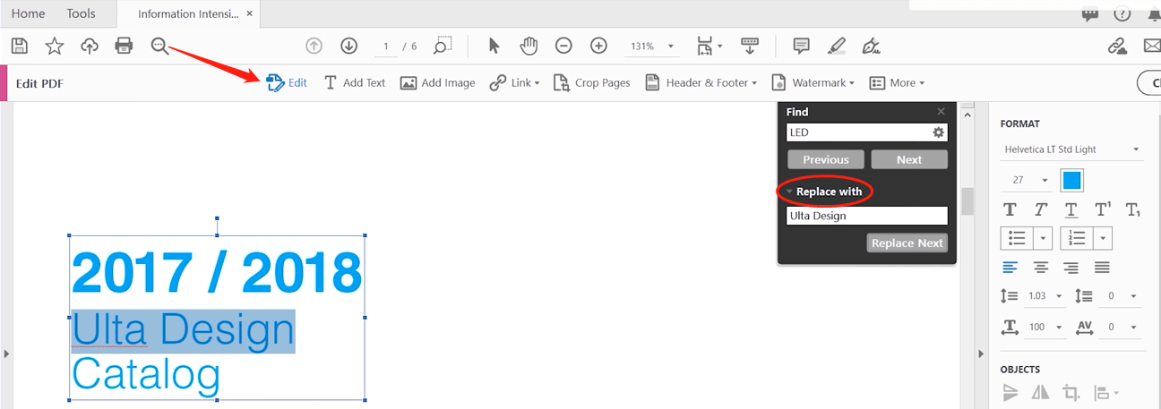 Replace text in PDF with Adobe Acrobat