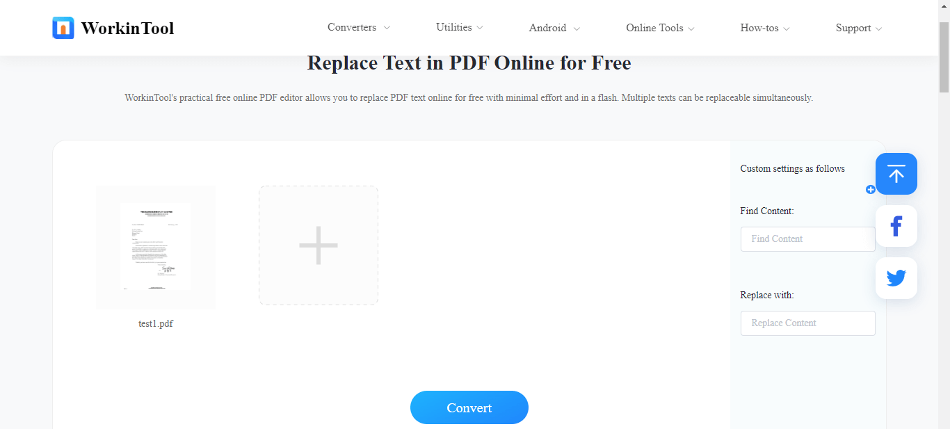 Replace text in PDF with WorkinTool