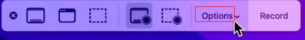 Click the Options to adjust other recording settings in QuickTime Player