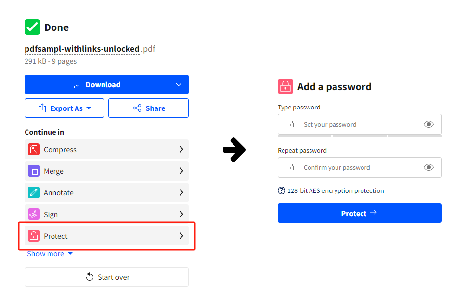 Reset PDF Password Online with Smallpdf