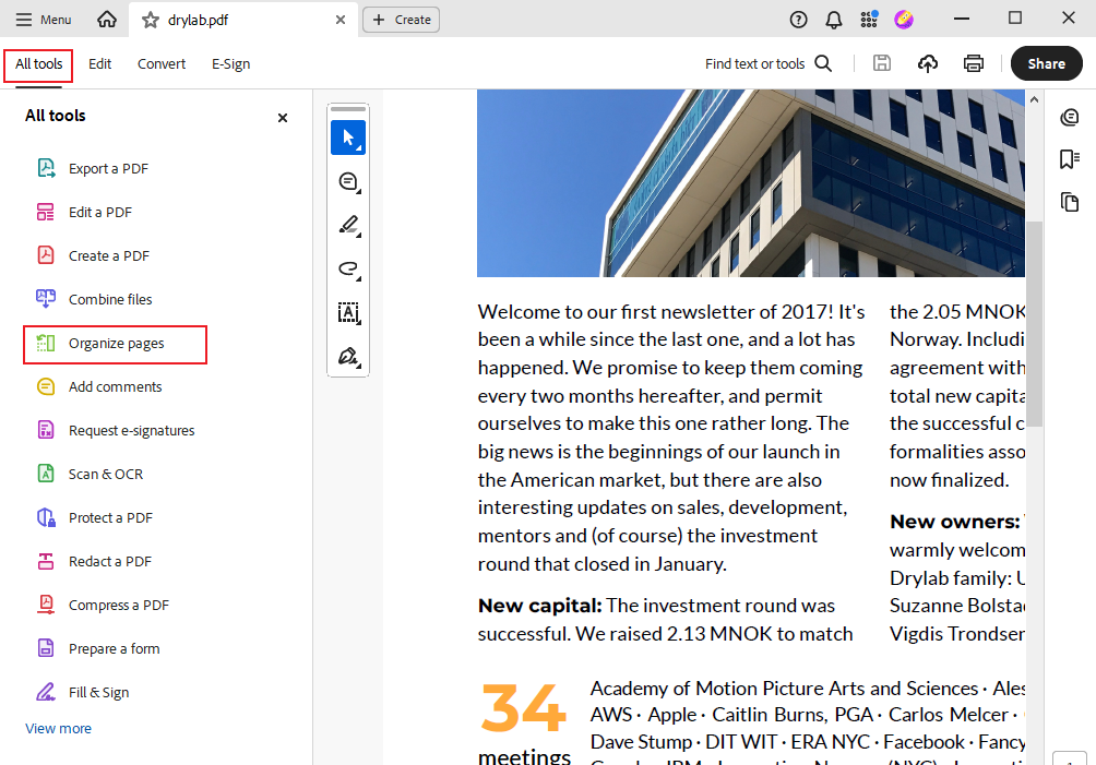 Head to All tools and choose the Organize pages option in Acrobat Standard DC