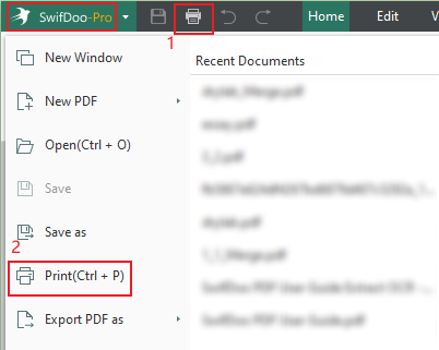 Click the Print icon in SwifDoo PDF