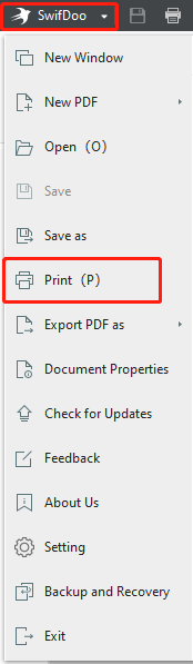 SwifDoo PDF reverse PDF page order with Print tool step 1