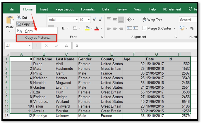 Save Excel files as images in MS Excel