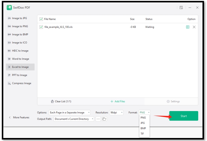 Save Excel files as images in SwifDoo PDF