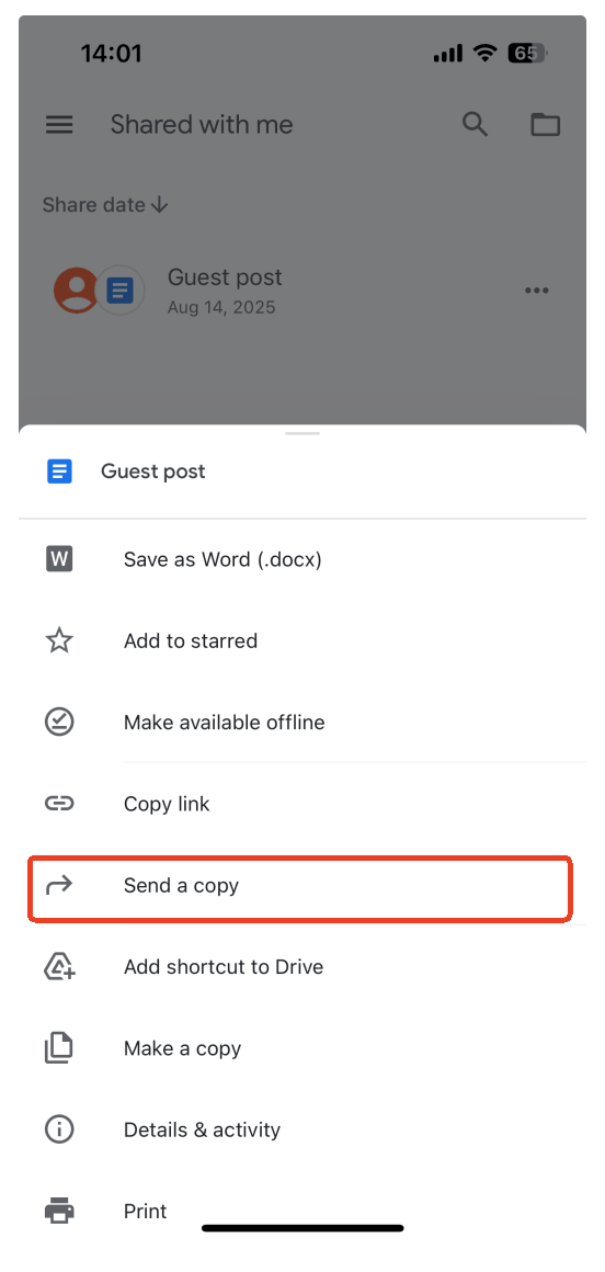 tap Send a Copy