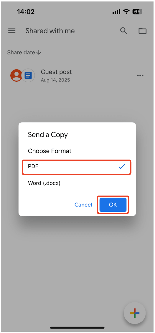 Select PDF from Google Docs