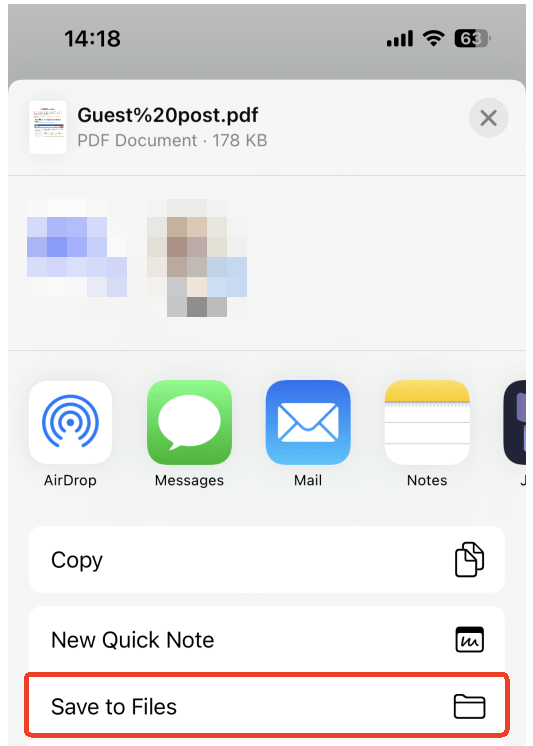 tap Save to Files to store the PDF