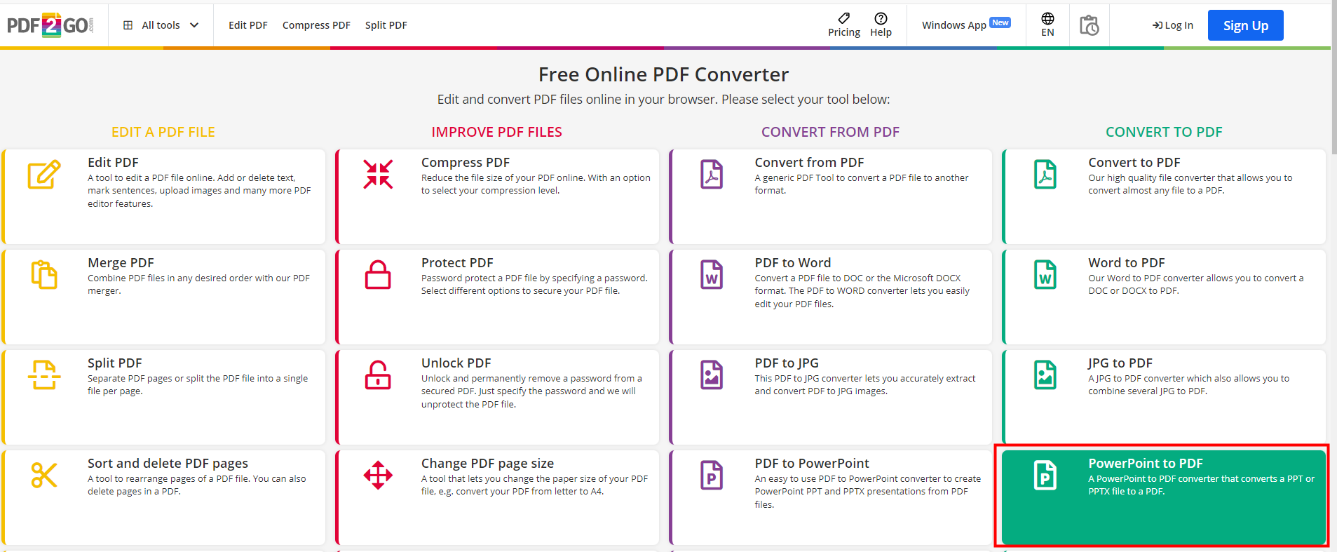 Convert Google Slides to PDF with PDF2Go 1