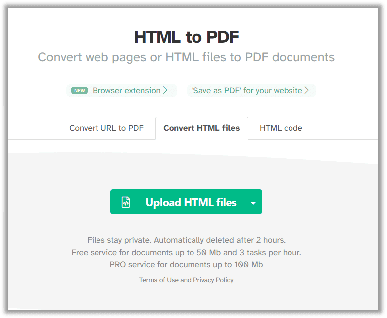 Save HTML as PDF in Sejda PDF online