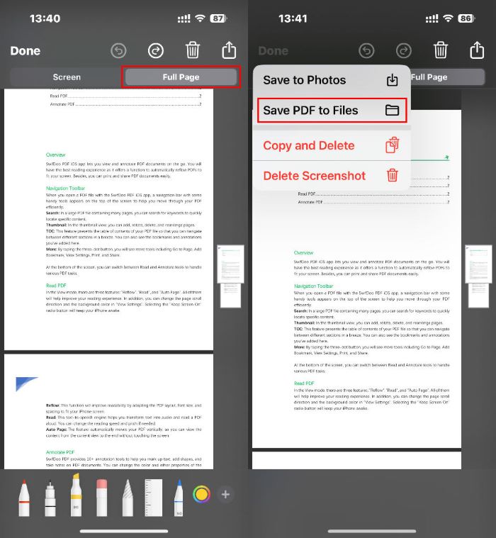 Save Scrolling Screenshot as PDF