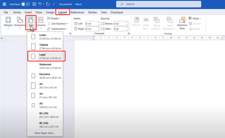 How to Scale the Document to the Legal Paper Size in Word