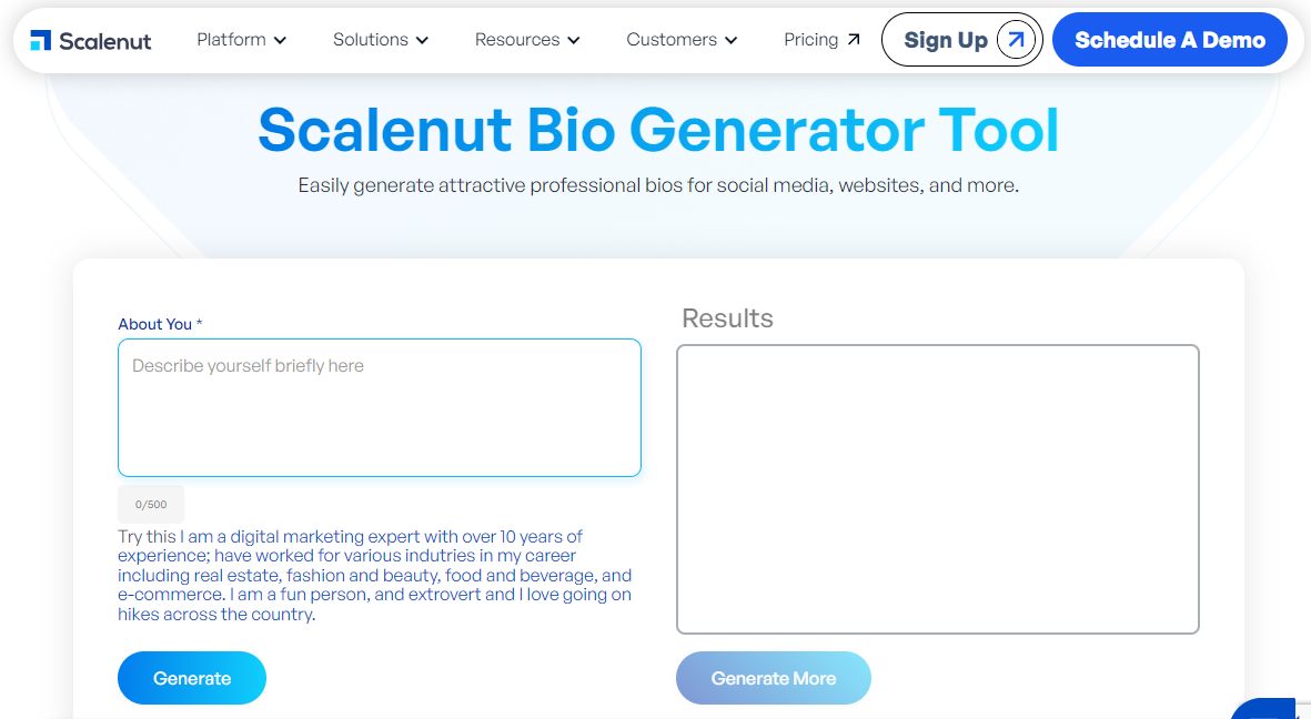 Scalenut Bio Generator Tool