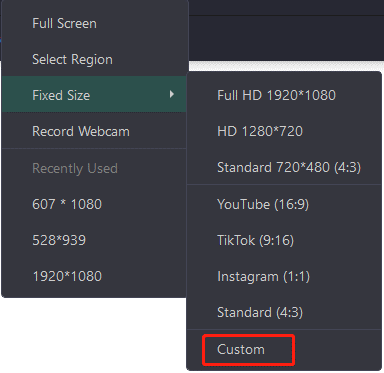 How to Record a Fixed Size Region
