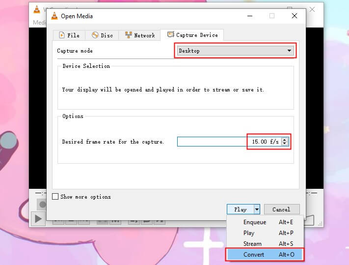 VLC Choose Desktop