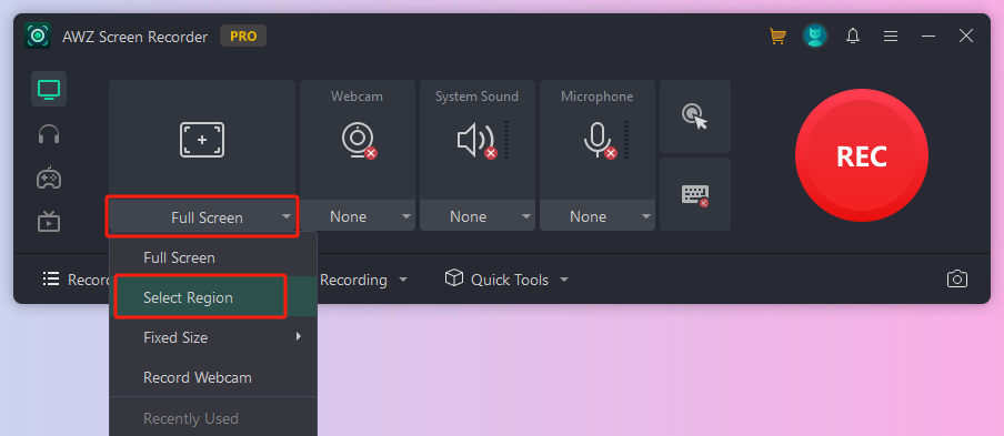 screen record on Mac without background noise using AWZ Mac Screen Recorder 1