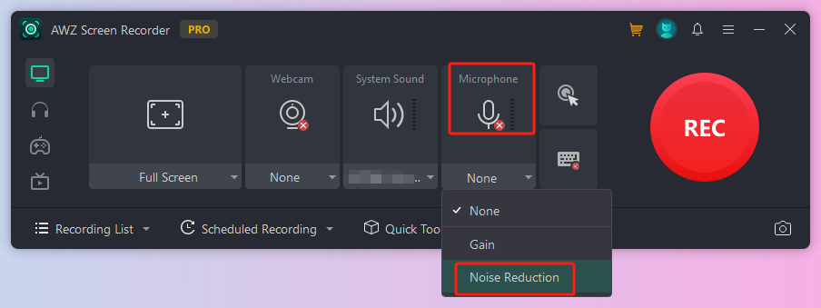 screen record on Mac without background noise using AWZ Mac Screen Recorder 2