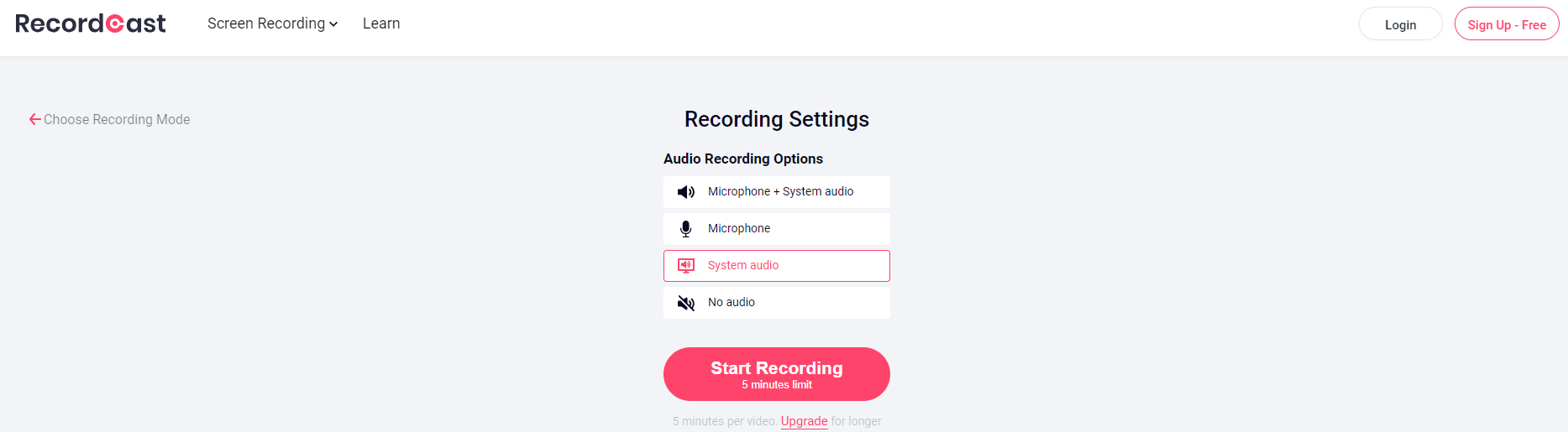 Screen record on Windows 10 with audio using RecordCast step 3