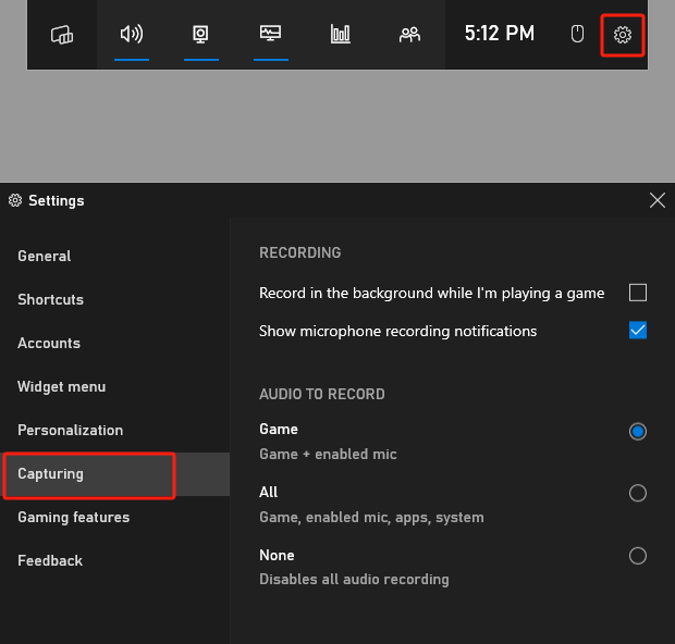 Screen record on Windows 10 with audio using Xbox Game Bar step 1