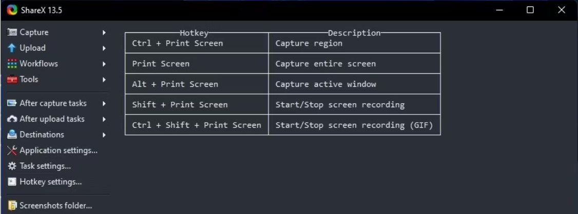 Screen recorder for Windows 11 ShareX