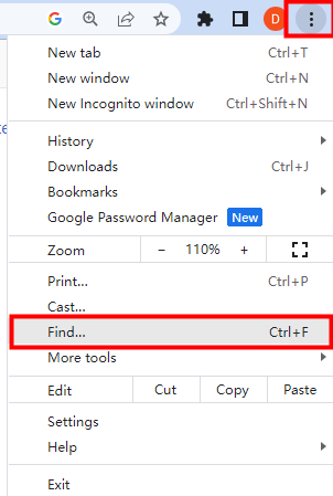 Search for a word on a web page on Windows step 2
