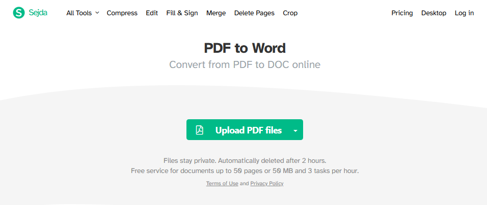 Sejda Online PDF to Word Converter