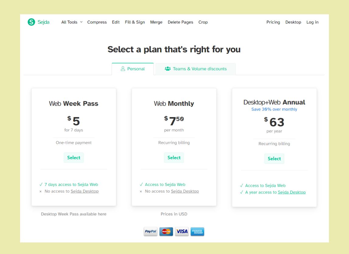 Sejda PDF Editor Pricing Plans