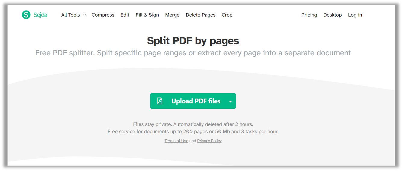 Sejda PDF online cutter page