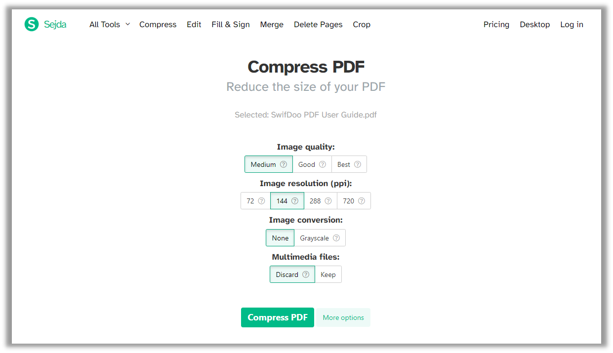 Sejda PDF optimizer