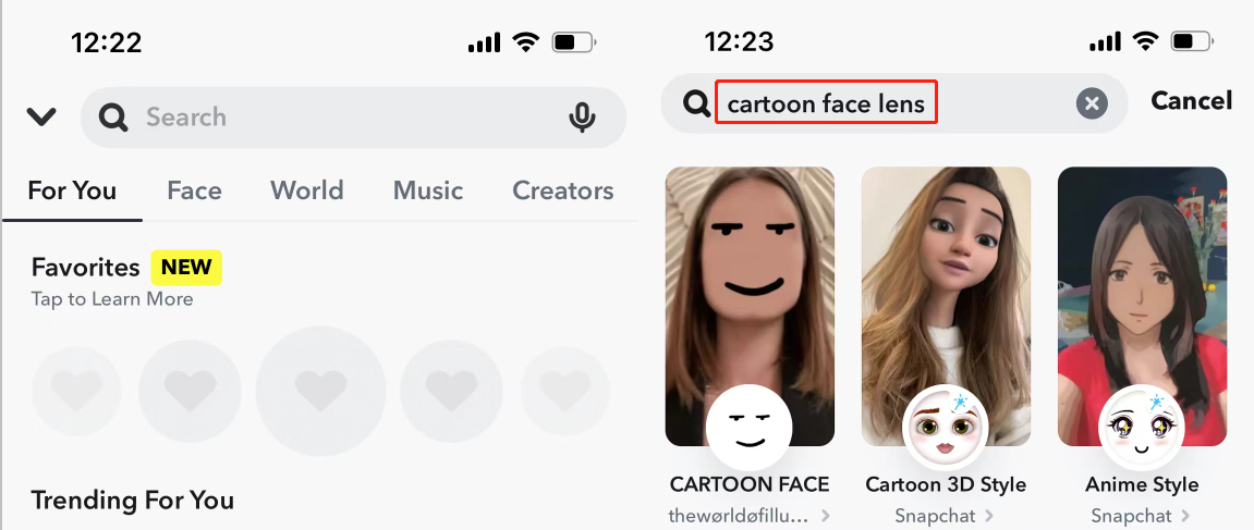 Send a snap with the cartoon face lens step 3