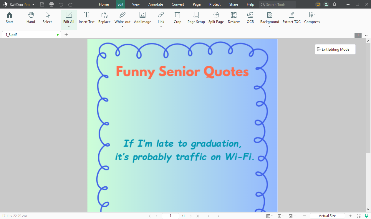 Edit the PDF senior quote card in SwifDoo PDF