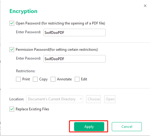 Password protect PDF set password with SwifDoo PDF