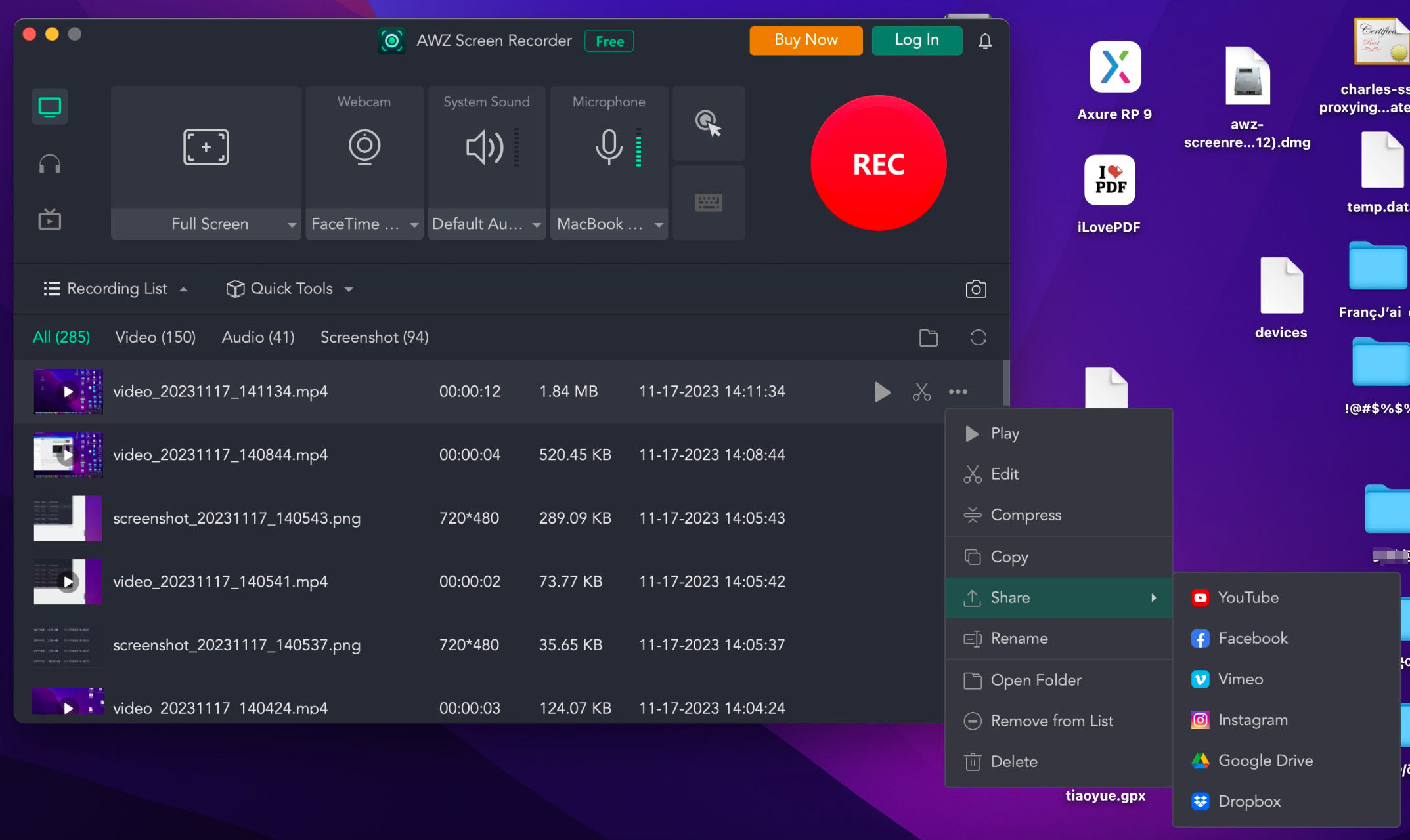 Share Recordings Directly in AWZ Screen Recorder