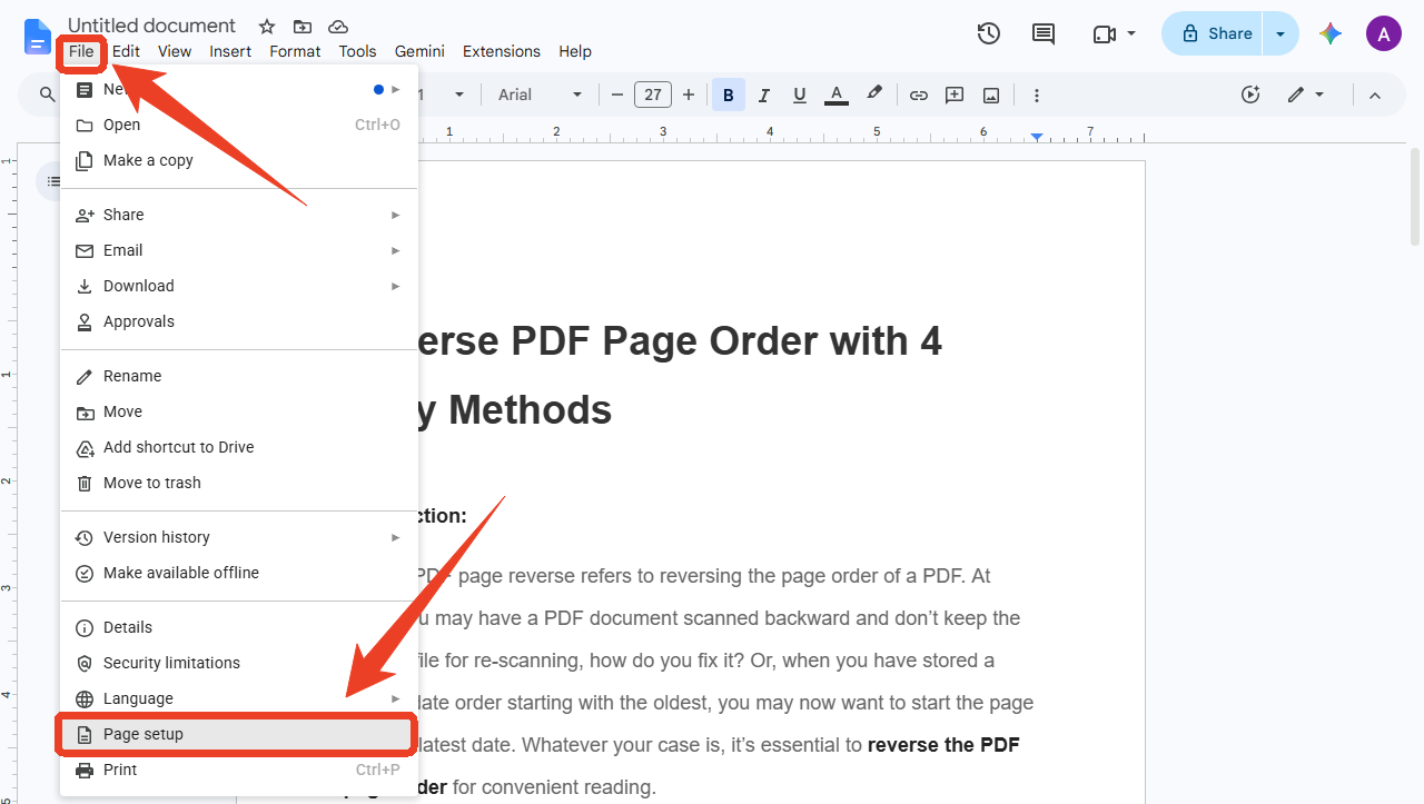 google page setup