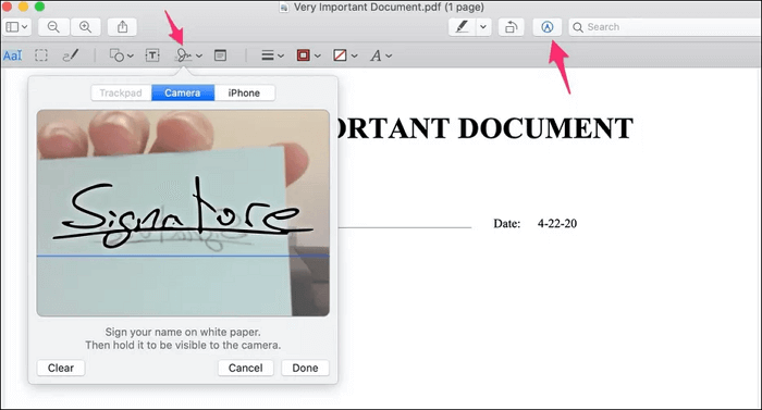 Sign PDFs on Mac Through Camera