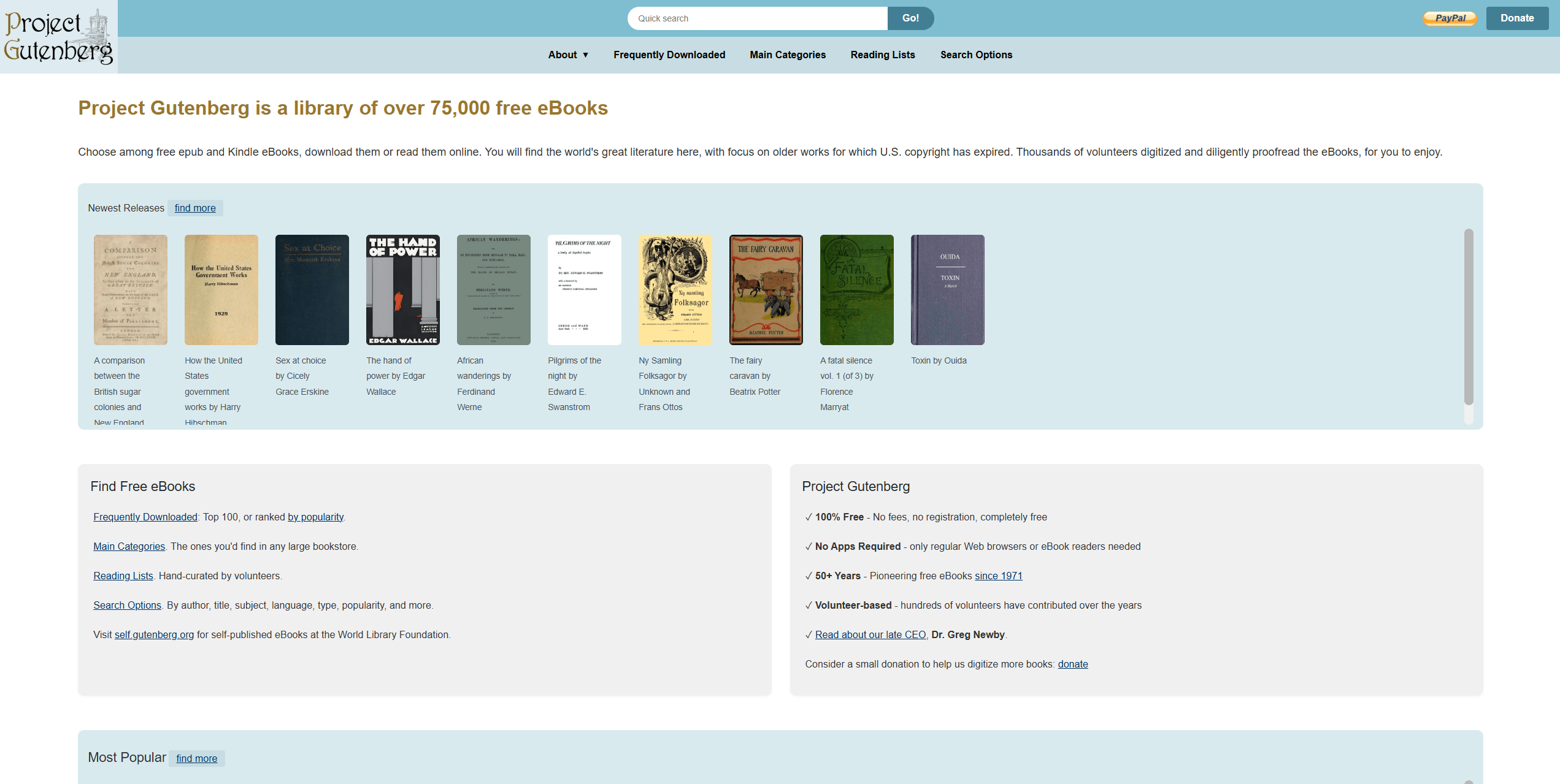 Project Gutenberg interface
