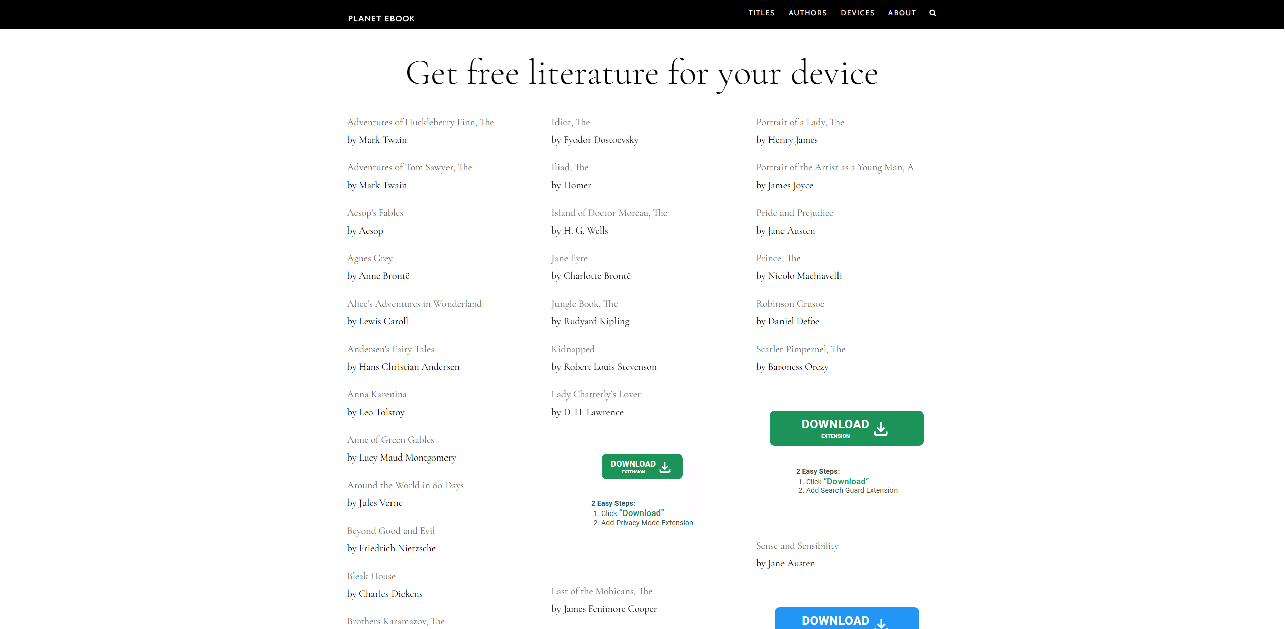 Planet eBook interface