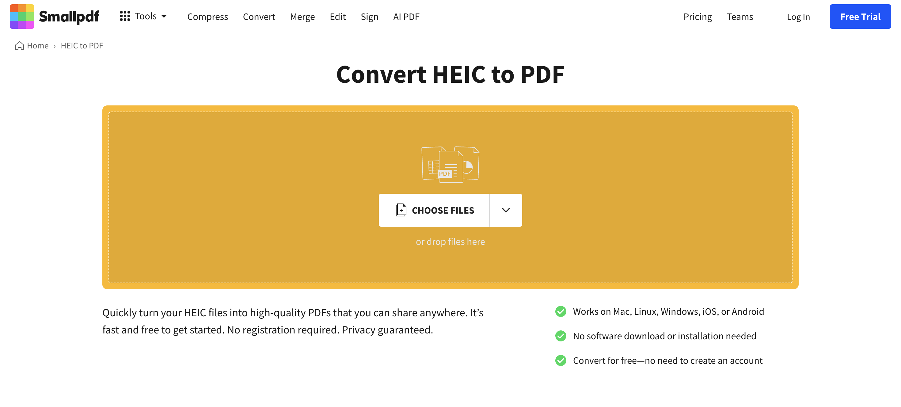 Smallpdf HEIC to PDF Converter