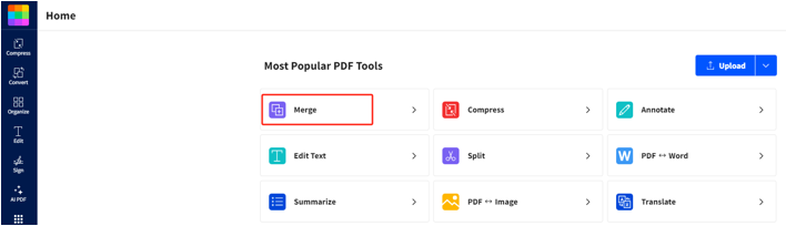 Smallpdf Merge PDF step 1