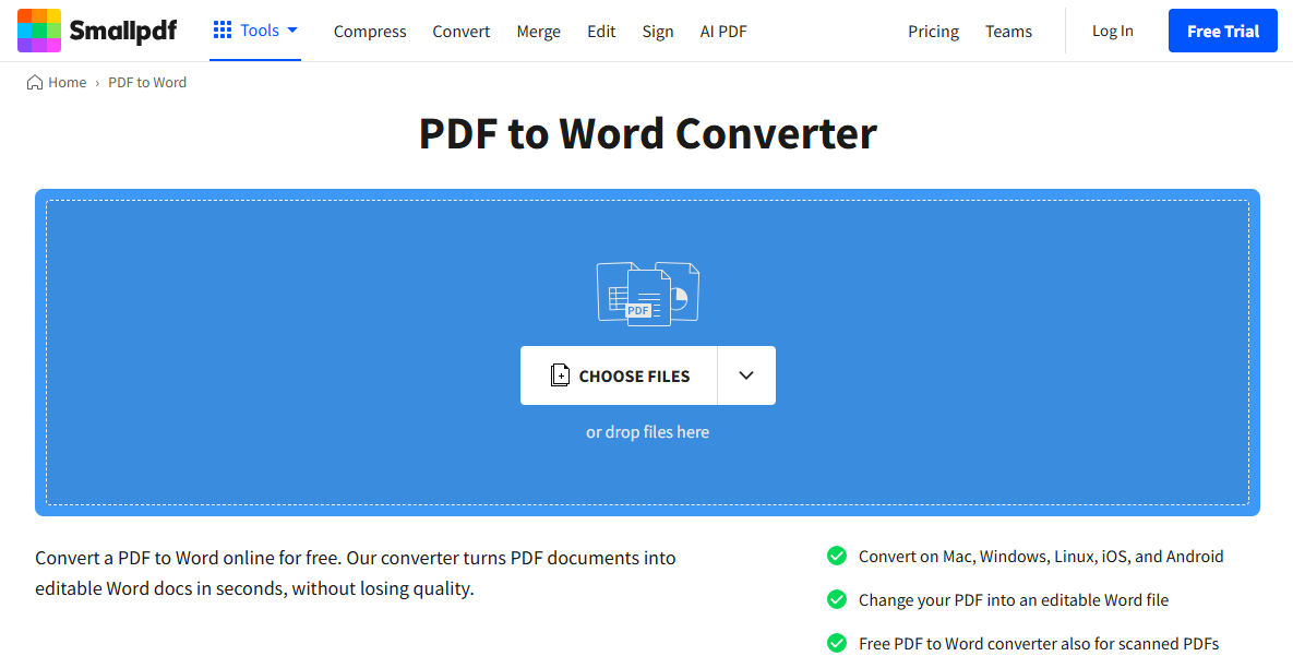 Smallpdf Online PDF to Word Converter