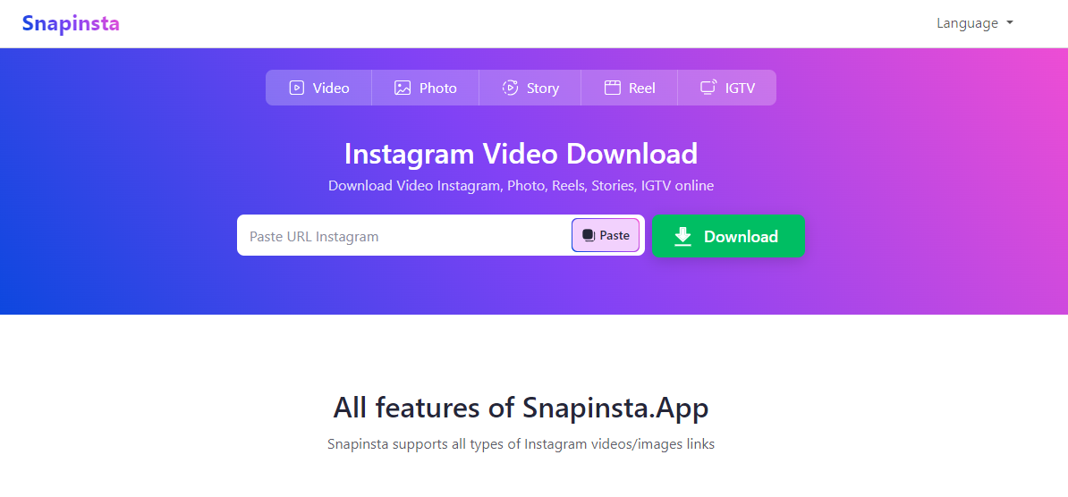 Snapinsta Instagram to MP4 converter