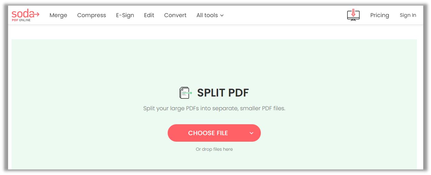 Soda PDF online PDF cutter page