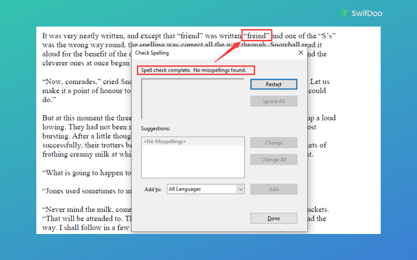 Spell check a PDF by Adobe Acrobat Reader